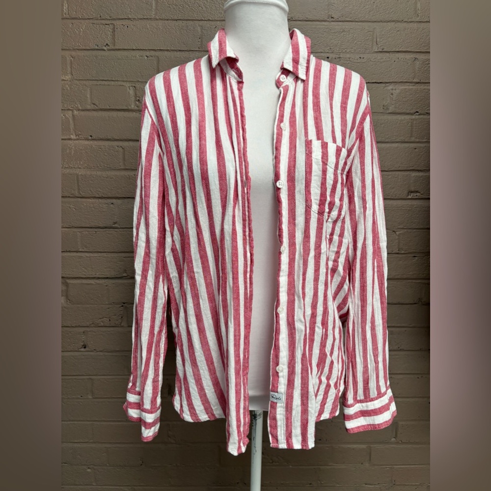 Rails Red & White Stripe Charli Shirt M - image 4